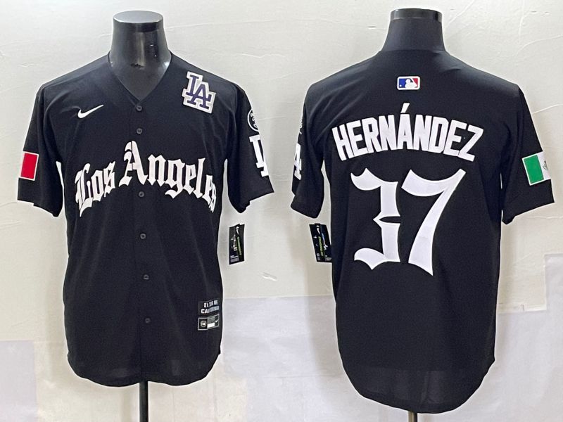 Men 2025 Los Angeles Dodgers #37 Hernandez Black Five generations Joint Name Nike MLB Jersey style 62310